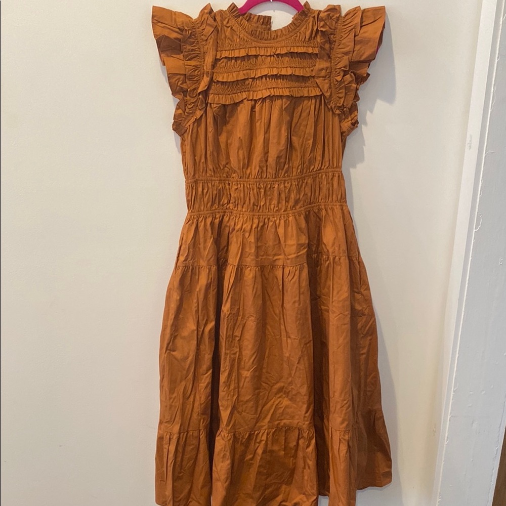 Aureum Charming Ruffled Dress in Warm Brown - 100% cotton